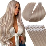 LaaVoo Extension Adhesive Cheveux Naturel Balayage Blond Extension Cheveux Naturel Adhesif Blond Platine Balayage Adhesif Extension Cheveux 22 Pouces 10 Pièces/25g #18/613