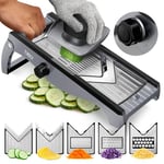 Kitchen Mandoline Vegetable Slicer - Mandoline Food Slicer - Veggie Julienne Cutter & Cheese Grater - Potato Veg Slicer - Kitchen Tools & Gadgets (5-in-1 Adjustable Stainless Steel)