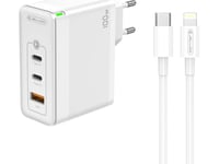 Jellico Laddare Gan 100W 1X Qc3.0 Usb + 2X Pd Usb-C Jellico C118 + Usb-C - Lightning-Kabel Vit