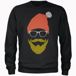 Hipster Santa Glitter Beard Black Christmas Sweatshirt - XXL