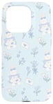 Coque pour iPhone 15 Pro Coquette Blue Flowers Mignon Bunny Soft Girl