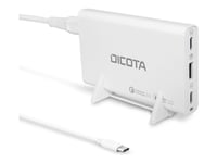 Dicota - Strømadapter - Universal - 65 Watt - Pd 3.0, Qc 4+ - 3 Utgangskontakter (Usb, 2 X Usb-C) - På Kabel: Usb-C - Hvit