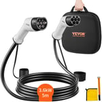 Vevor Cable de Recharge ev de Type 2 a Type 2 Chargement Monophase Vehicule Electrique 16 a 3,6 kW 5 m IP66 Etanche avec Sac de Transport pour