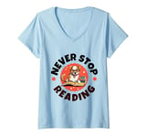 Womens Dog Never Reading Stop Funny Bookworm V-Neck T-Shirt