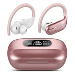 Wireless Earbuds, Bluetooth 5.3 Headphones Wireless with 4 ENC Noise Canceling Mic, 80Hrs LED Display Over Ear buds with Earhooks, Deep Bass Wireless Earphones, IPX7 Waterproof for Sport(Rose)