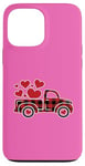 Coque pour iPhone 13 Pro Max Plaid rouge Hearts Truck Buffalo pour la Saint-Valentin