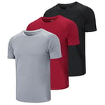 Cimic 3 Pack T Shirt Sport Homme Tee Shirt Homme Tshirt Sport T-Shirt à Manches Courtes Running Fitness Respirant Séchage Rapide Gym Baselayer Haut (590-Black Grey Red-M)