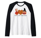 Peace love Halloween Pumpkin witch hat fingers women girls Raglan Baseball Tee