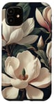 Coque pour iPhone 11 Magnolias crémeux élégants sur fond sombre