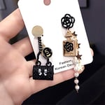 ZSCZQ Camélia émail numéro 5 Bouteille de Parfum Boucles d'oreilles Goutte Femmes Sac à Main Gland Perle Boucles d'oreilles Marque de Mariage Bijoux Noir