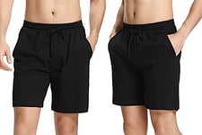 Irdcomps Bas de Pyjama Homme Coton Pantalon Shorts Bermuda Court Doux Short Jogging Sport Décontracté Vêtements de Nuit Élastique Ajustable et Poches Short de Pyjama d'été 2PCS Noir XL