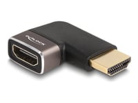 Delock - Hög Hastighet - Hdmi-Adapter Med Ethernet - Hdmi Hane Till Hdmi Hona Vänstervinklad - Svart/Grå - 8K60 Hz (7680 X 4320) Stöd