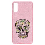 Coque Iphone XR paillettes rose mort mexicaine jungle