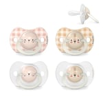 Suavinex, Lot de 4 Sucettes pour Bébé 6/18 Mois, Sucettes Phosphorescentes, Idéal Nuit, avec Tétine Symétrique SX Pro en Silicone, Réversible, Douce et Souple, Night and Day, Beige et Rose