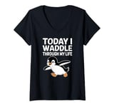 Womens Today I Waddle Through My Life Penguin V-Neck T-Shirt