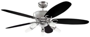 72559 Ventilateur de plafond d'intérieur à cinq pales et cinq lampes Arius de 132 cm, finition chrome avec verre opale dépoli