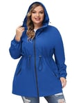 Hanna Nikole Manteau Imperméable Long À Capuche Pour Femme - Coupe-Vent Léger Et Imperméable Avec Fermeture Éclair Veste De Sport Avec Poches Bleu Royal 52