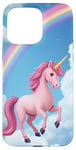 Coque pour iPhone 15 Pro Max Licorne rose magique avec arc-en-ciel mignon coloré