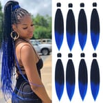 Braiding Hair Pre Stretched - 8 Packs Prestretched Braiding Hair 30 Inch Ombre Braiding Hair Itch Free Yaki Synthetic Hair Extension for Braids (30 Inch(8Packs), 1B/Blue)