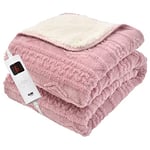 GlamHaus Heated Throw Blanket - Electric 85W For Over Bed Or Sofa - Luxurious & Soft - Cosy Pink - 9 Temp Settings & 9-Hour Timer - Machine Washable - XL 160 x 130cm (Pink)