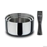 BERGNER CLICK&COOK - Set 4 Pièces Poêles avec Manche Amovible Acier Inoxydable Noir - Antiadhésif ILAG Essential - Brillant - Pour Toutes Les Cuisines