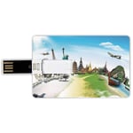 8G USB Flash Drives Credit Card Shape Travel Memory Stick Bank Card Style Airplane Flight Over Monuments And Wonders Of The World Eiffel Thailand Image,Blue Ivory Green Waterproof Pen Thumb Lovely Ju