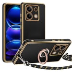 Coque avec Cordon pour Xiaomi Redmi Note 13 4G, Étui avec 360 Rotatif Anneau Support TPU Souple Silicone Housse Amovible Collier Téléphone Portable Lanyard Case - Noir