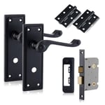 XFORT Matt Black Hanoverian Bathroom Handles Pack With Hinges & Lock