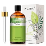 PHATOIL Huiles Essentielles Vétiver 100 ml, Huile Essentielle Pure Naturelle pour Diffuseur, Huile de Vétiver pour Aromathérapie Bougies, Humidificateur