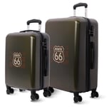 Route 66 - Cabin Suitcase 55x40x20 (Expandable) - 33L - Ryanair Cabin Luggage - Airline Compatible - Lightweight Hard Hand Luggage - 4 Wheels, khaki, Cabin Suitcase Set + Medium