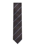 Lindbergh Black Polyester Tie With Stripe 7 Cm Brun