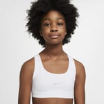 The Nike Sports Bra has a racerback design that lets you move freely. Thick knit fabric with Dri-FIT Technology helps stay dry and comfortable. Older Kids' (Girls') - White