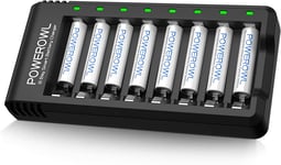 Powerowl AAA Rechargeable Batteries with Charger, 8 Pack of 1000Mah High Capacit