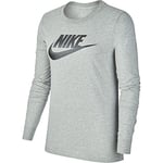 Nike W NSW Tee Essntl Ls Icon FTR T-Shirt à Manches Longues Femme DK Grey Heather/(Black) FR: XL (Taille Fabricant: XL)