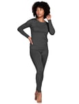 LAPASA Ensemble de sous-Vêtements Thermiques Femme Haut & Bas Maillot de Corps Manches Longues & Pantalon Chaud Automne/Hiver Gris Foncé Chiné M