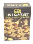 3 in 1 Game Set Compendium Chess, Draughts, Tic Tac Toe Traditional Retro Board