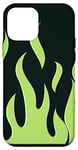 Coque pour iPhone 12 mini Motif flammes vert citron, fond noir