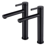 2x Robinet Salle de Bain Noir Mitigeur Lavabo Haut Bec Pivotant 360° Mitigeur pour Vasque Robinetterie de Lavabo en Acier Inox