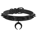 MILAKOO Moon Choker Punk Gothic Style Sun Charms Leather Studded Spikes Womens Necklace Emo Fashion