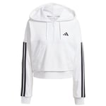 adidas Women's ESSENTIALS 3-STRIPES FRENCH TERRY QUARTER-ZIP HOODIE, White/Black, XXS