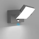 Klighten 24W Applique Exterieur/Intérieur LED avec Détecteur de Mouvement, Lampe murale avec LED Panneau Rotatif, IP65 Applique Lampe Moderne pour Balcon Jardin, Gris Foncé, Blanc Froid 5700K-6000K