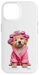 Coque pour iPhone 14 P.D.Moreno Lococo Chiot en peignoir et bigoudis en fourrure