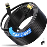 Cable Ethernet 40m, Cat 7 Cable RJ45 40m Haut Débit Câble Réseau 40m, Câble Ethernet Blindé Cable Internet 10Gbps 600MHz, Plat Câble LAN Extérieur Intérieur pour Routeur PS5(40 Clips).[G594]