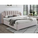 Vente-unique Lit coffre 180 x 200 cm avec tête de lit incurvée - Velours - Rose + Matelas - TEOMIS