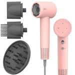 AINA Sèche-cheveux avec peigne diffuseur pour femme - BLDC - Moteur sans balais - 110 000 tr/min - Léger - Ionic Travel - 3 embouts magnétiques (rose)