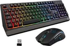 Combo Tungsten - Ensemble Clavier Et Souris Gamer Sans Fil Rétro Éclairés - Clavier Gaming Wireless Azerty + Souris Wireless 2400 Dpi - Pack Pour Pc Ps4 Ps5