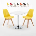 Ahd Amazing Home Design - Table Carrée Blanche 70x70cm et 2 Chaises Colorées Set Intérieur Bar Café Nordica Cocktail Couleur: Jaune