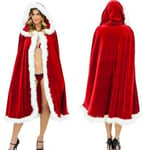 Kvinnors julkappa Röd Mrs Santa Claus Velvet Hooded Cape Robe 100cm