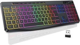 Clavier Gamer Sans Fil - Clavier Ordinateur Silencieux Avec Contrôle Média Azerty Rétroéclairé, Usb Clavier Ergonomique Et Etanche, 3 Touches Anti-Ghosting Led 2.4Ghz Pour Windows, Mac, Pc