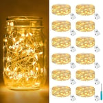 Lot de 12 Mini Guirlande LED à Pile, 2M 20LED 3 Modes Pile, IP65 Étanche Petite Guirlande Lumineuse Led Interieur Décoration pour Jardin, Chambre, Mariage, Fête, Noël, Blanc Chaud